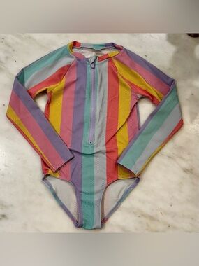 Old Navy Girls' Rainbow Stripe Long Sleeve rashguard